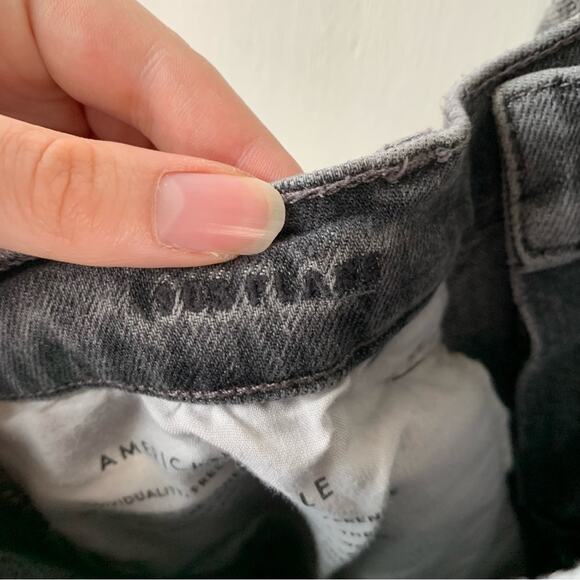 American Eagle 90’s Flare Jeans Dark Grey Distressed Ripped Retro, Size 10 - Picture 6 of 7